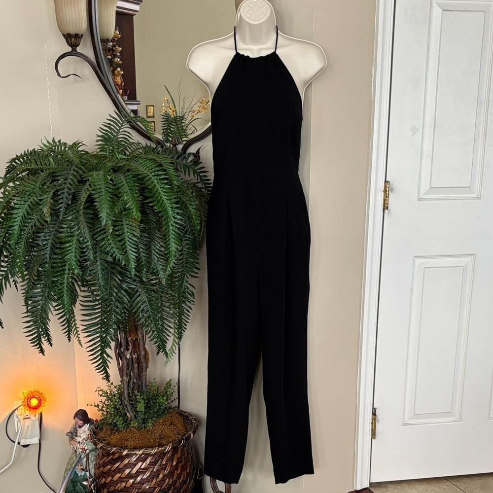 Elizabeth and James Jagger Halter Neck Black Jumpsuit with Pockets Cinched Waist